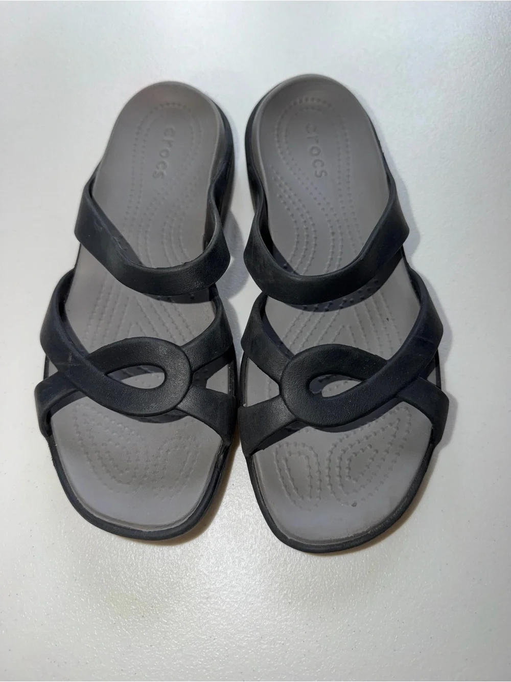 CROCS Women's Black and Gray Slip-On Strappy Sandals
